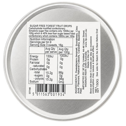 Simpkins Sugar Free Forest Fruit Drops 175g Tin Sweets Candy Lollies