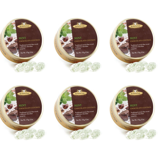 6 x Simpkins Mint & Chocolate Centre Drops 175g Tin Sweets Candy Lollies
