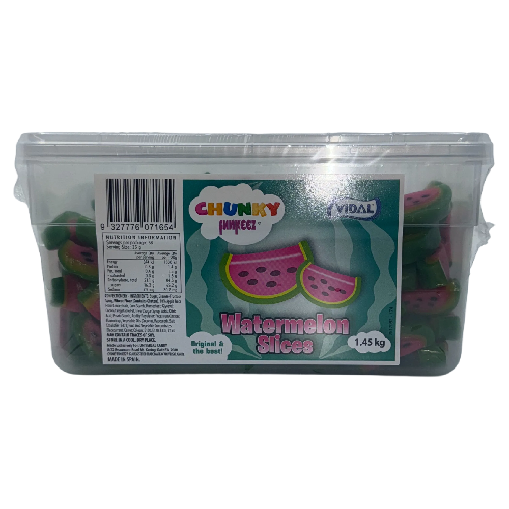 Vidal Chunky Liquorice Watermelon Slices Tub 1.45kg Bulk Candy