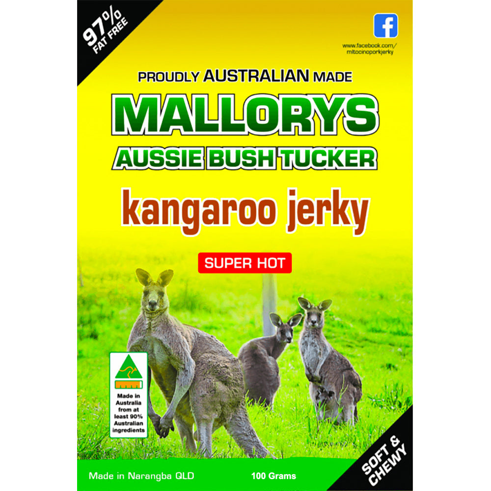 Mallorys Jerky Super Hot Kangaroo 100g Fiery Lean Snack (for Human Consumption)